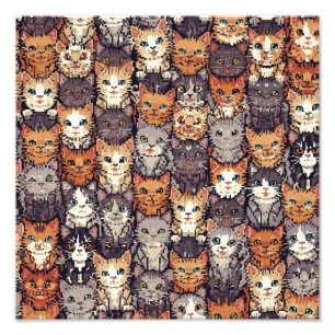 Gepixelde Digitale Kleurrijke Katten Foto Afdruk