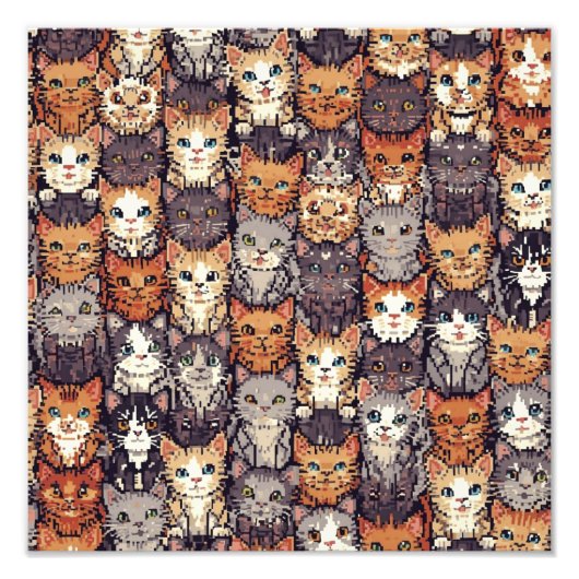 Gepixelde Digitale Kleurrijke Katten Foto Afdruk (Voorkant)