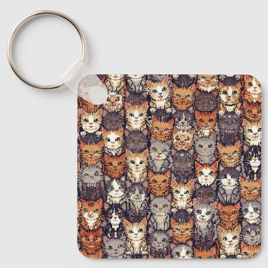Gepixelde Digitale Kleurrijke Katten Sleutelhanger (Voorkant)