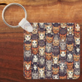 Gepixelde Digitale Kleurrijke Katten Sleutelhanger (Voorkant)