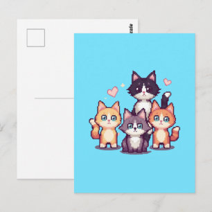 Gepixelde Kleurrijke Kittens Groen Briefkaart