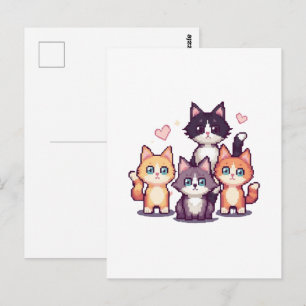 Gepixelde Kleurrijke Kittens Wit Briefkaart