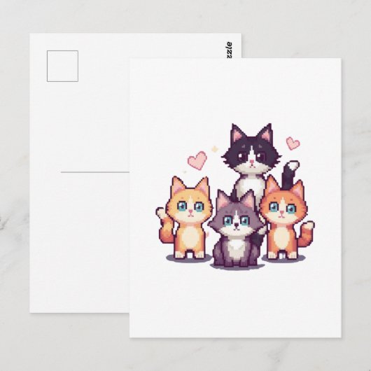 Gepixelde Kleurrijke Kittens Wit Briefkaart (Voorkant / Achterkant)