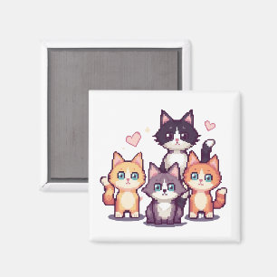 Gepixelde Kleurrijke Kittens Wit Magneet