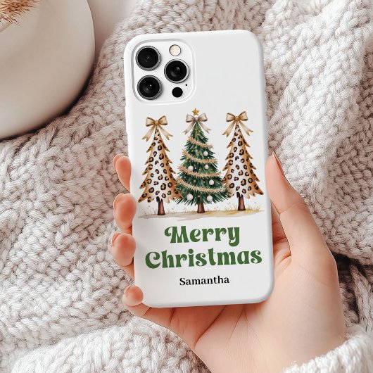 Gepixelde luipaardprint kerstbomen op maat Case-Mate iPhone case