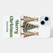 Gepixelde luipaardprint kerstbomen op maat Case-Mate iPhone case (Achterkant (horizontaal))