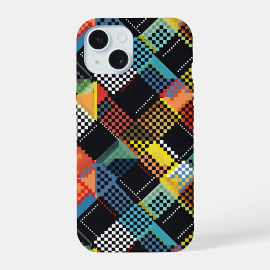 Gepixelde Patchwork iPhone 15 Case (Achterkant)
