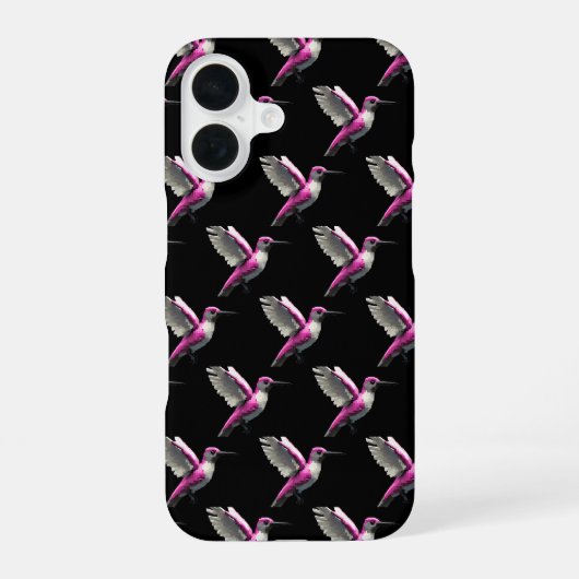 Gepixelde Roze Kolibrie iPhone 16 Hoesje (Achterkant)