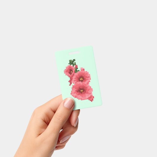 Gepixelde Roze Stokroos Bloem Badge (Handheld)