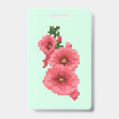 Gepixelde Roze Stokroos Bloem Badge (Voorzijde)