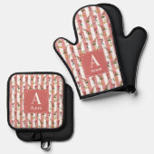 Geplaagd Custom Monogrammed met Wildflowers Floral Ovenwant & Pannenlap Set (Voorkant / Achterkant)