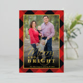 Geplaagd kerstfoto goud folie feestdagenkaart (Staand Voorkant)