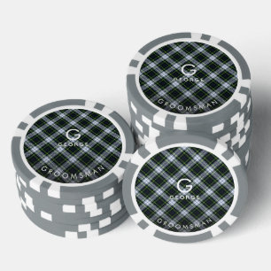 Geplaagd monogram Wit Groen Check Tartan Groomsman Poker Chips