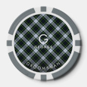 Geplaagd monogram Wit Groen Check Tartan Groomsman Poker Chips (Voorkant)
