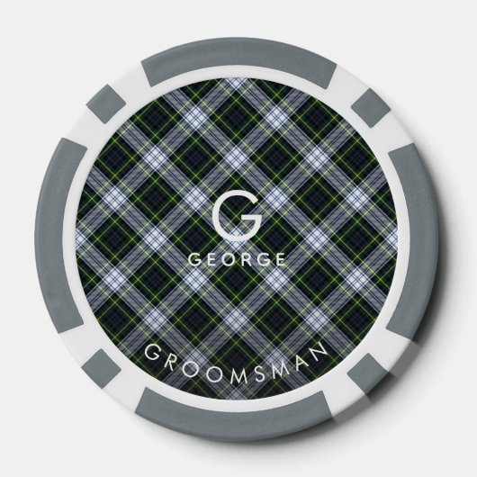 Geplaagd monogram Wit Groen Check Tartan Groomsman Poker Chips (Achterkant)