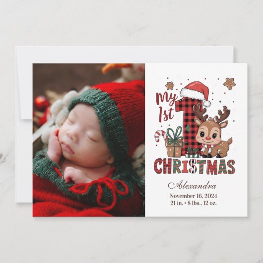 Geplaagd rendier foto eerste kerst feestdagenkaart (Voorkant)