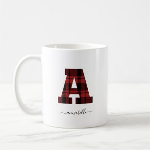 Geplaagd rood en zwart monogram letter "A" Koffiemok
