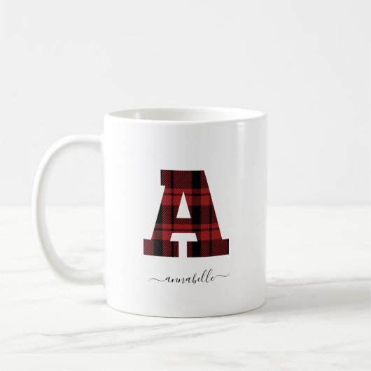 Geplaagd rood en zwart monogram letter "A" Koffiemok (Links)