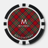 Geplaagd Rood Groen Tartan Groomsman Monogram Poker Chips (Voorkant)