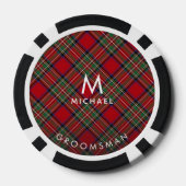Geplaagd Rood Groen Tartan Groomsman Monogram Poker Chips (Achterkant)