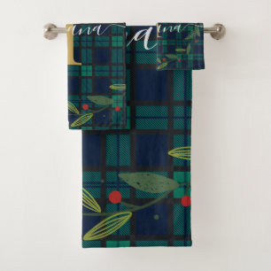 Geplaagd rustiek monogram krans tartan bad handdoek