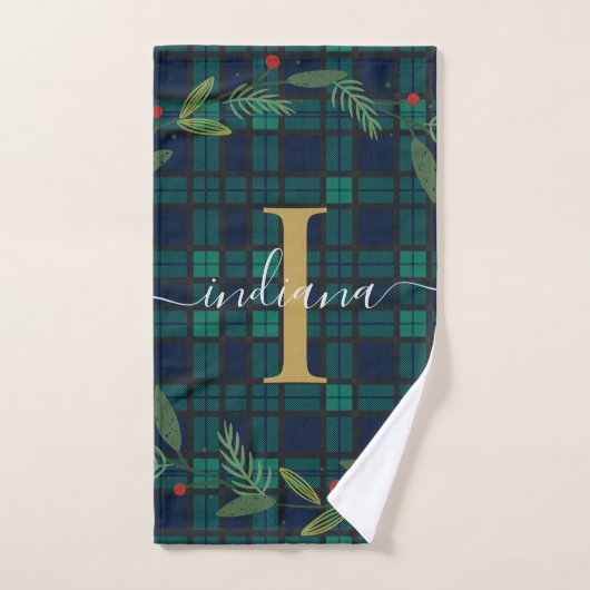 Geplaagd rustiek monogram krans tartan bad handdoek (Handdoek)