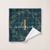 Geplaagd rustiek monogram krans tartan bad handdoek (Wasdoekje)