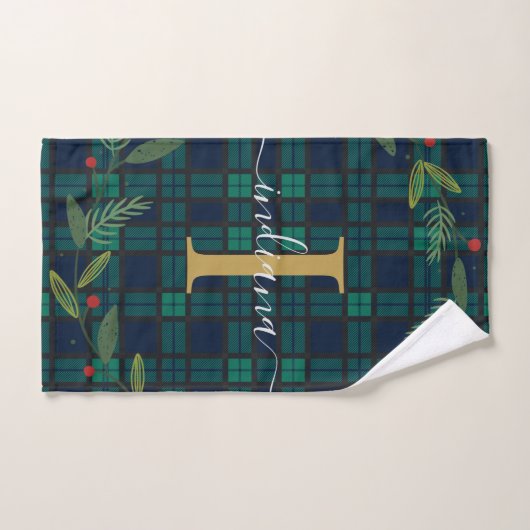 Geplaagd rustiek monogram krans tartan bad handdoek (Handdoek)