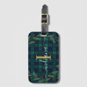 Geplaagd Rustiek Monogram Script Krans Tartan Bagagelabel (Voorkant (verticaal))