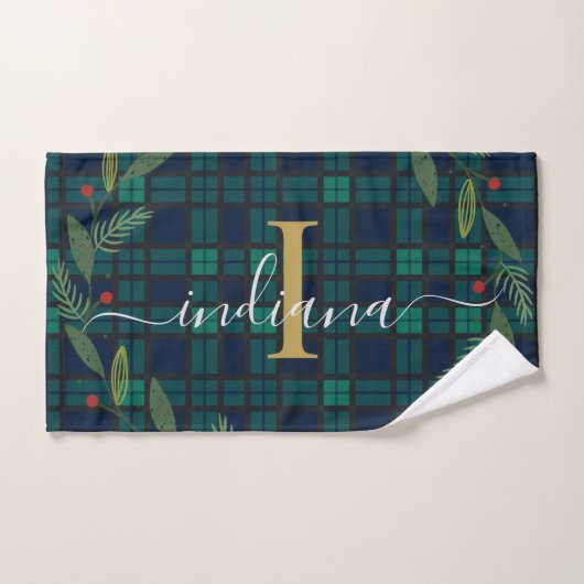 Geplaagd Rustiek Monogram Script Krans Tartan Handdoek (Handdoek)