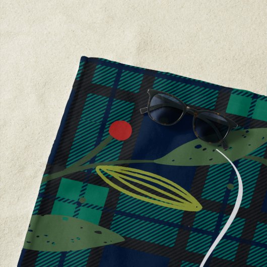 Geplaagd Rustiek Monogram Script Krans Tartan Strandlaken (In situ)