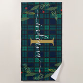Geplaagd Rustiek Monogram Script Krans Tartan Strandlaken (Voorkant)