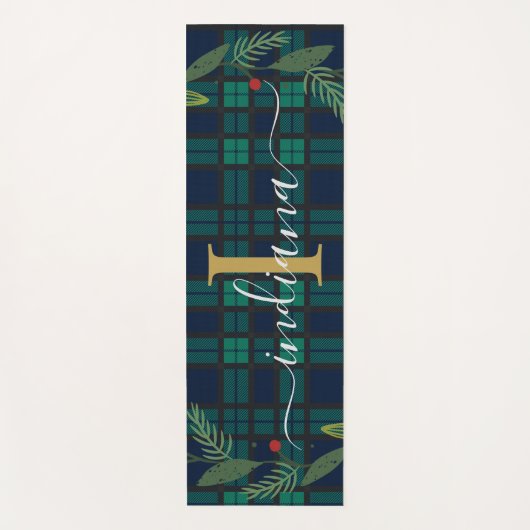 Geplaagd Rustiek Monogram Script Krans Tartan Yogamat (Voorkant)