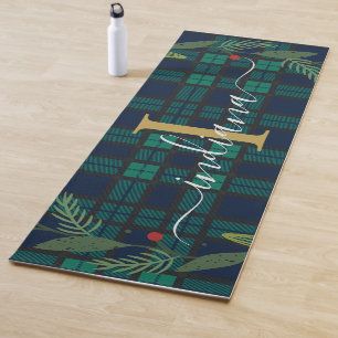 Geplaagd Rustiek Monogram Script Krans Tartan Yogamat