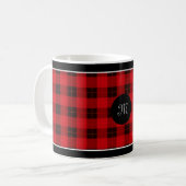 Geplaagd / tartan patroon rood en zwart koffiemok (Voorkant links)