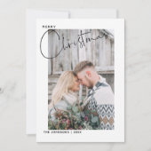 Geplaagd Vrolijk Kerstfeest Zwart & Wit Script Fot Feestdagenkaart (Voorkant)