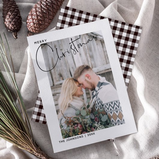 Geplaagd Vrolijk Kerstfeest Zwart & Wit Script Fot Feestdagenkaart