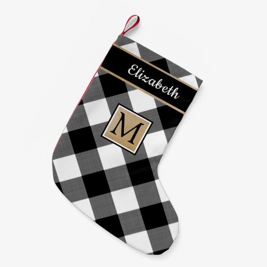 Geplaagd zwart-wit buffelcontrolemonogram kleine kerstsok (Voorkant (Hangend))