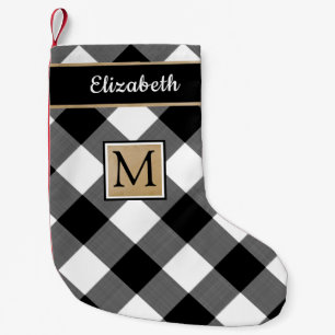 Geplaagd zwart-wit buffelcontrolemonogram kleine kerstsok