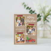 Geplaagde Craft Tape Rode Vrachtwagen Kerst Kraft Briefkaart (Staand voorkant)