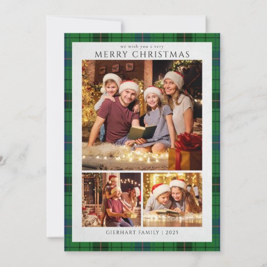 Geplaagde Moderne Kerstfoto's Tartan Rustic Feestdagenkaart (Voorkant)