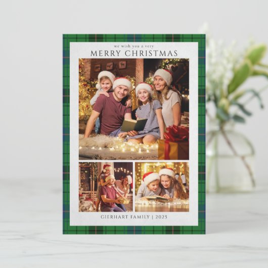 Geplaagde Moderne Kerstfoto's Tartan Rustic Feestdagenkaart (Staand voorkant)