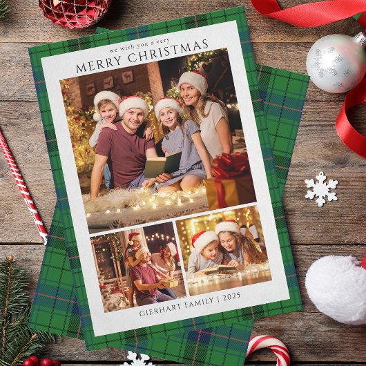 Geplaagde Moderne Kerstfoto's Tartan Rustic Feestdagenkaart