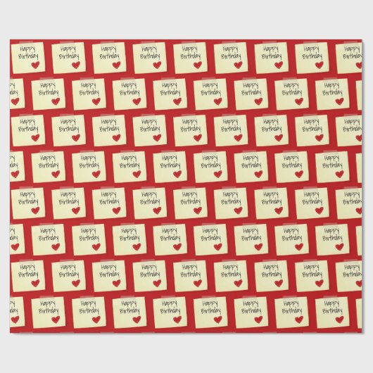Geplaatst Post It Note met Red Birthday Heart Cadeaupapier (Vlak)