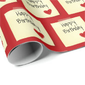 Geplaatst Post It Note met Red Birthday Heart Cadeaupapier (Rol Hoek)