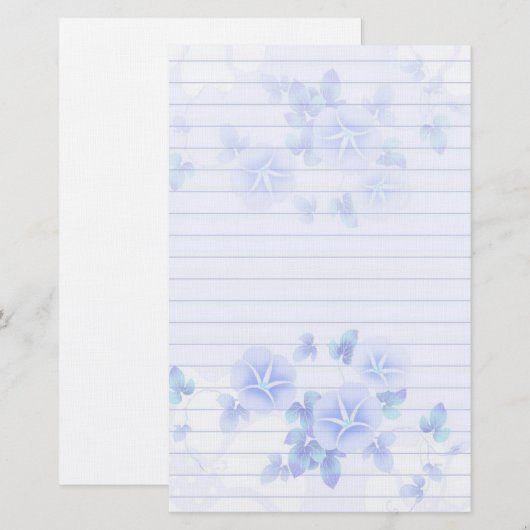 Geplaatst Stationery papier met Blue Flowers (Voorkant / Achterkant)