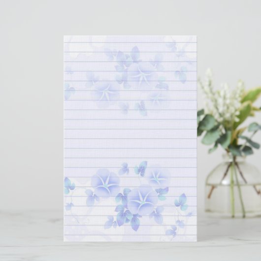 Geplaatst Stationery papier met  Blue Flowers (Staand voorkant)