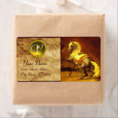 GEPLAATSTE DRUKZUUR MONOGRAM, bruin goudgeel Etiket (Insitu)