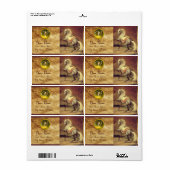 GEPLAATSTE DRUKZUUR MONOGRAM, bruin goudgeel Etiket (Full Sheet)