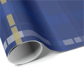 Geplaid in blauw op blauw, goud en zilver cadeaupapier (Rol Hoek)